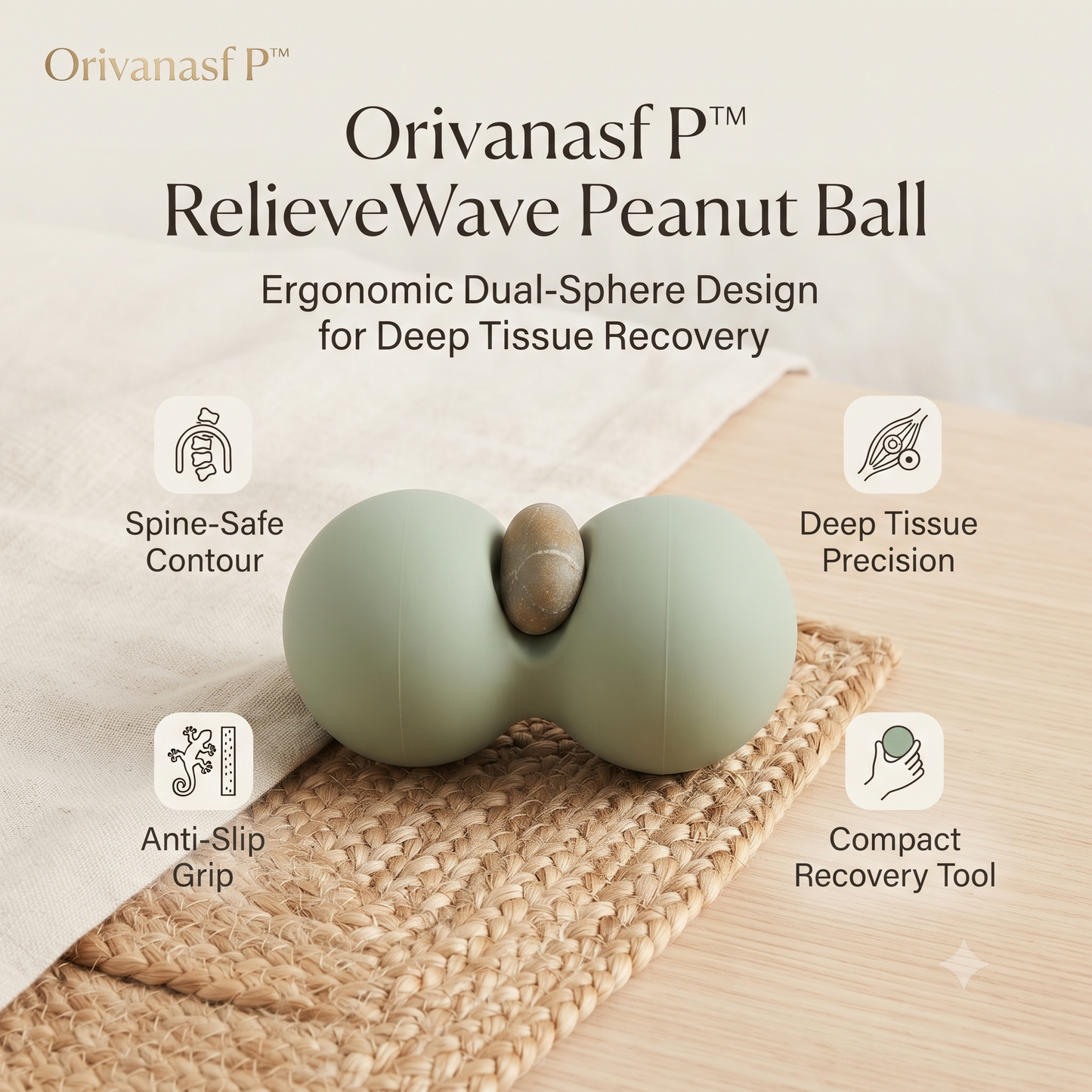 𝑶𝒓𝒊𝒗𝒂𝒏𝒂𝒔𝒇𝑷™ RelieveWave Trigger Point Massage Peanut Ball for Deep Tissue Myofascial Release, Upper Back Pain, Neck Tension, and Plantar Fasciitis