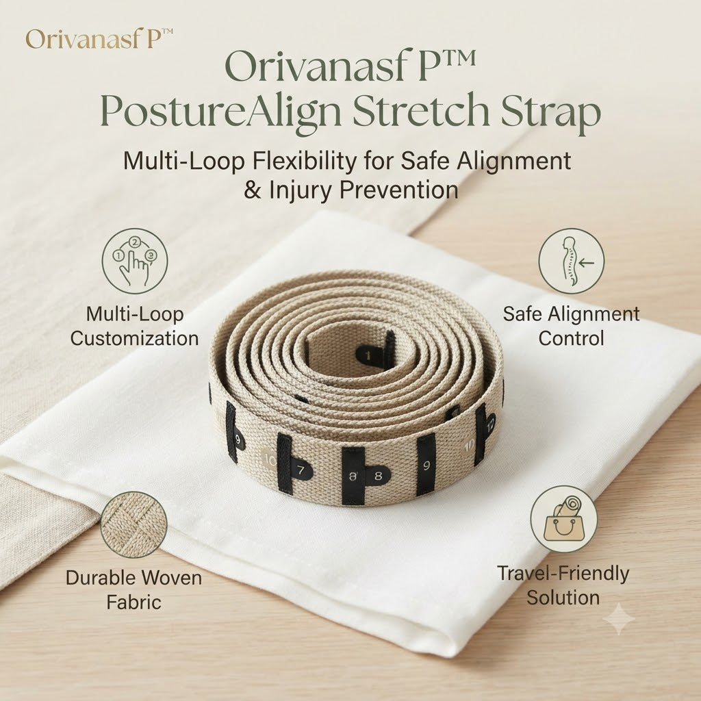 𝑶𝒓𝒊𝒗𝒂𝒏𝒂𝒔𝒇𝑷™ PostureAlign Ergonomic Stretch Strap with Multi-Loop Grip System for Physical Therapy, Yoga Flexibility, Hamstring Stretching, and Mobility
